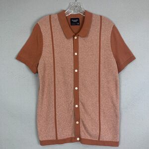 Abercrombie & Fitch Men’s Knit Polo Shirt Medium Retro Button Up Rust Brown Tan